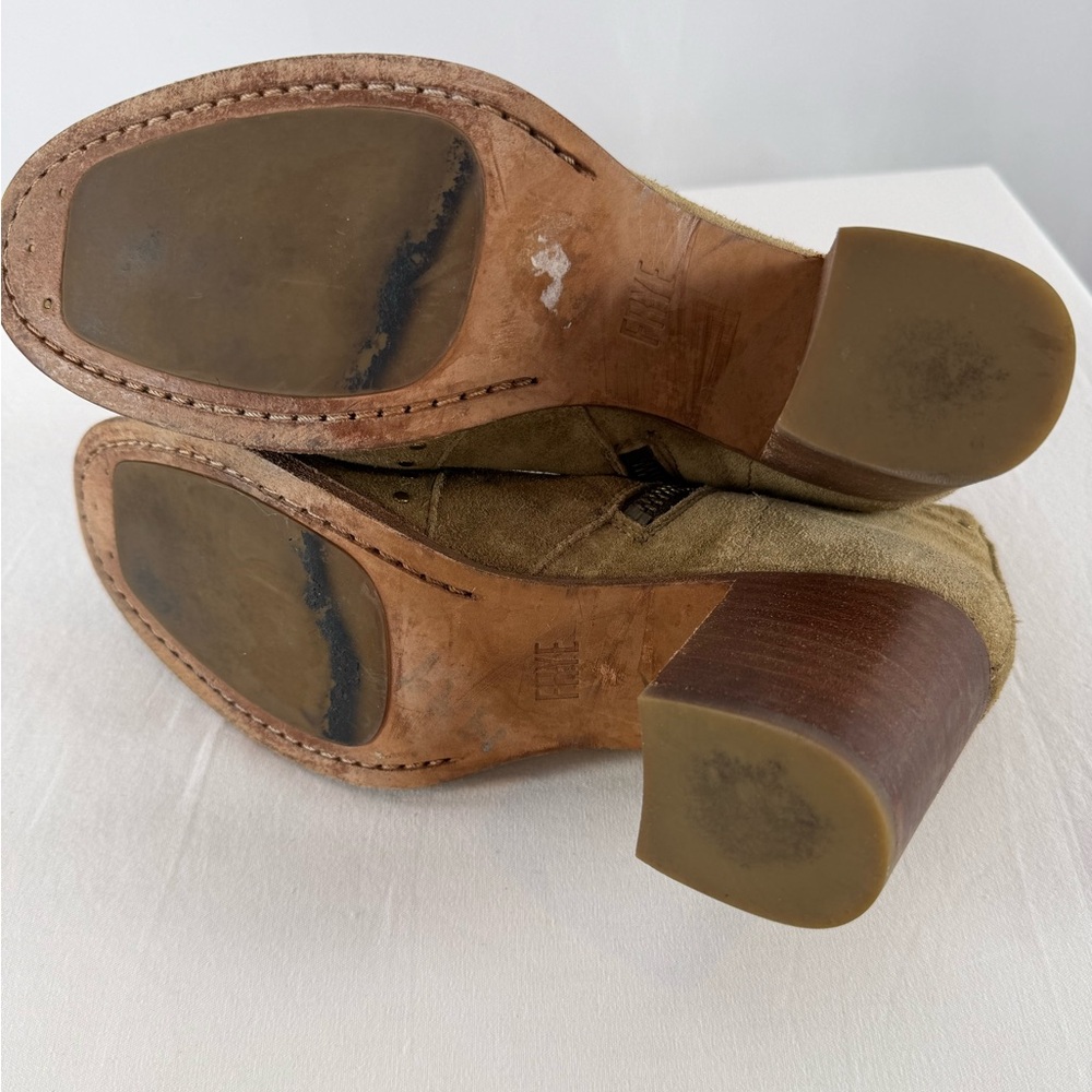 Frye Nora Suede Studded Booties in Olive Green Size 8 - Picture 7 of 9